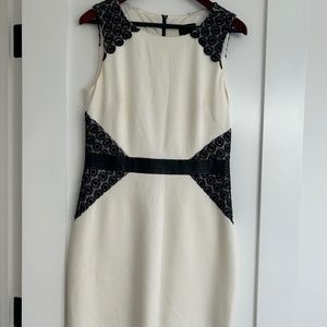 White and Black Faux Leather and Lace Dress